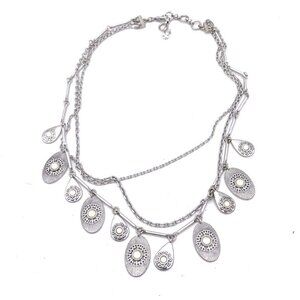 Lucky Brand Chain Disc Pendant Necklace Silver Tone Lobster Closure 20"